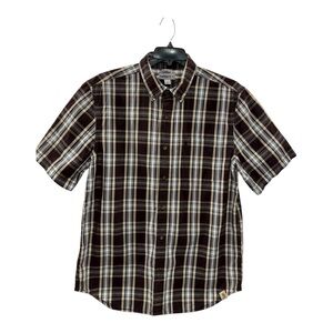 Carhartt Mens Sz‎ L Regular Plaid Brown Short Sleeve Button Up Workwear Shirt